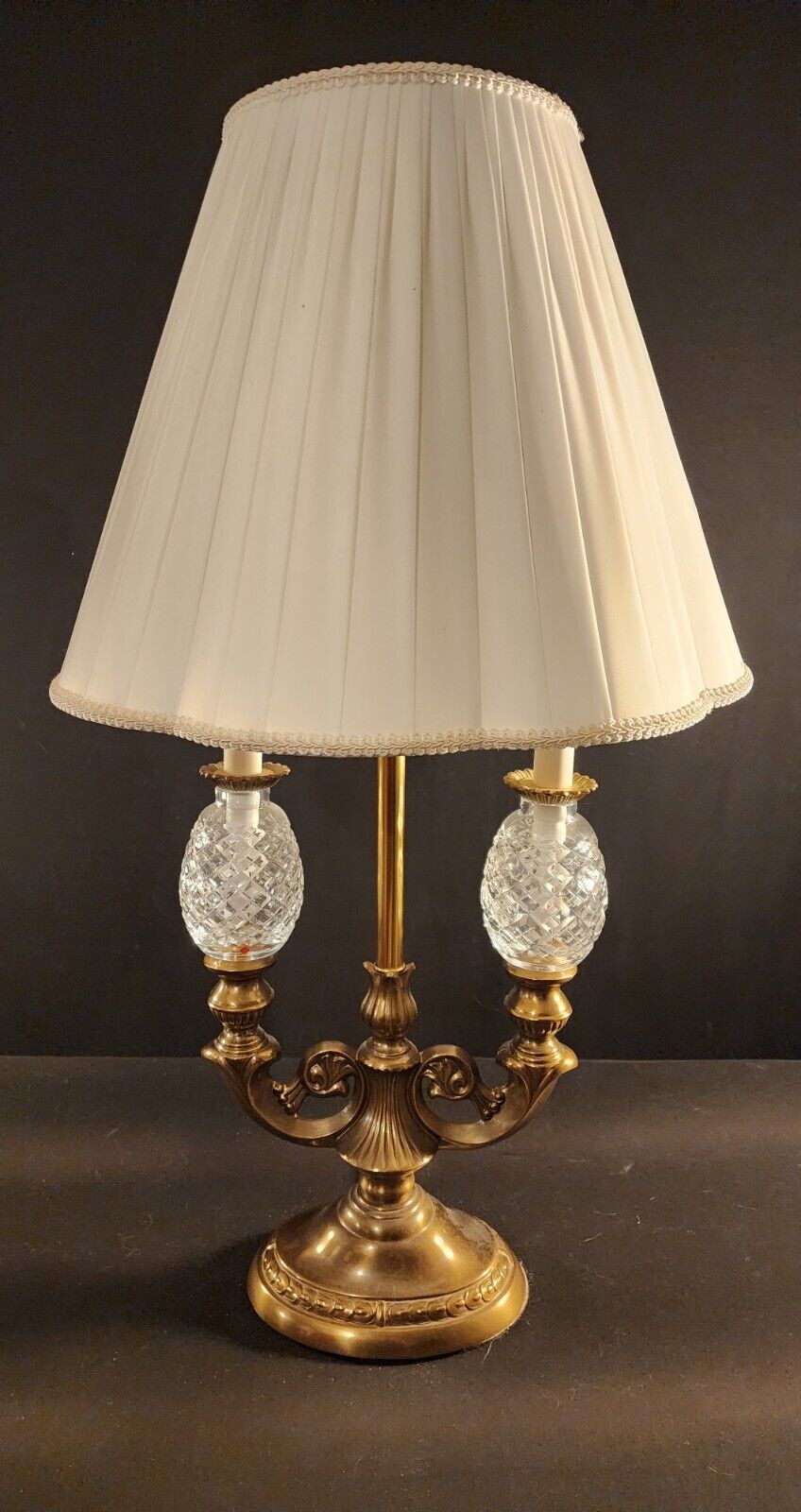 Pair of Waterford Double-Arm Double Globe Oiled Bronze Lamps