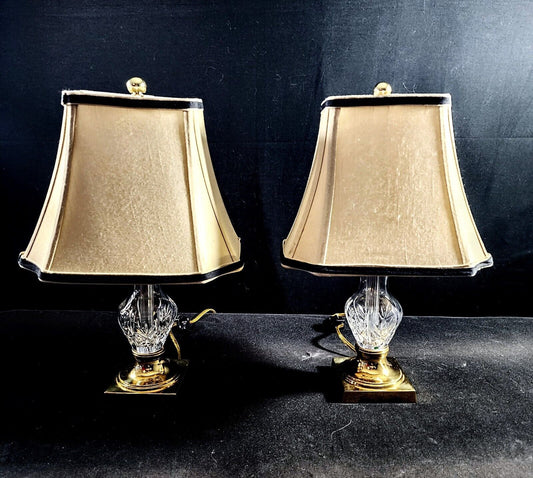 Pair of 2 Waterford Crystal Glenn Collection Double Arm Brass Boudoir Lamps