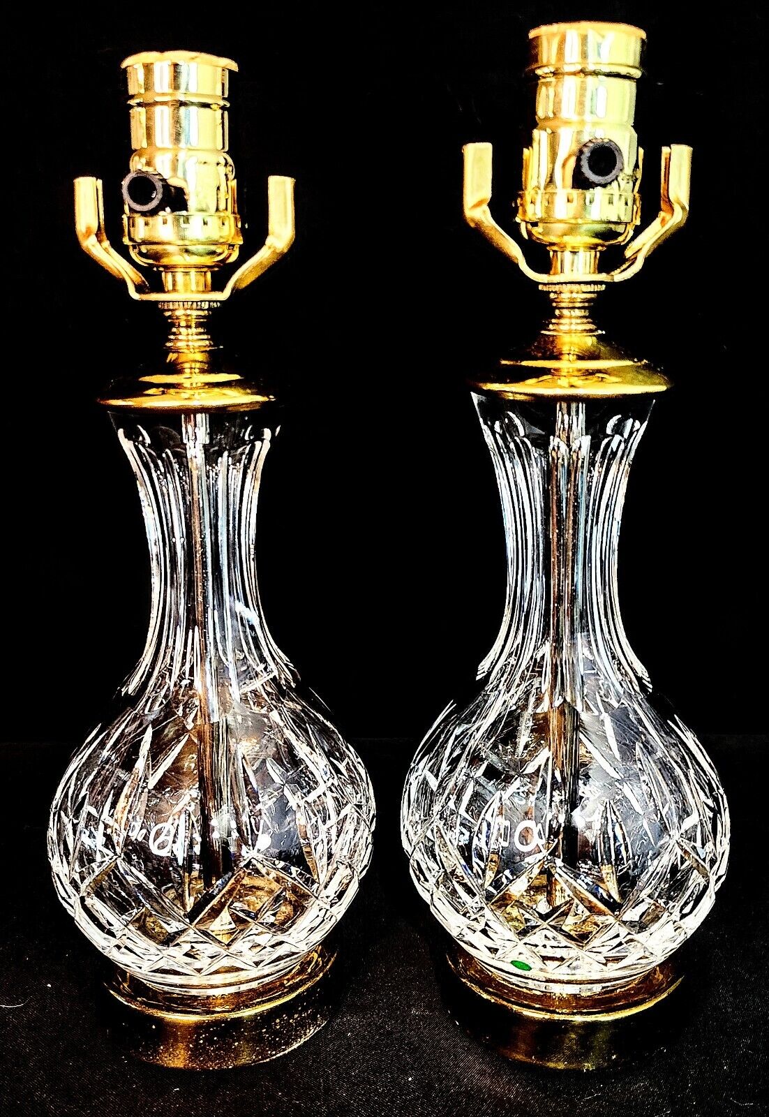 Pair of Waterford LIsmore Fine Cut Crystal Table Lamps - Made in Ireland - MINT!