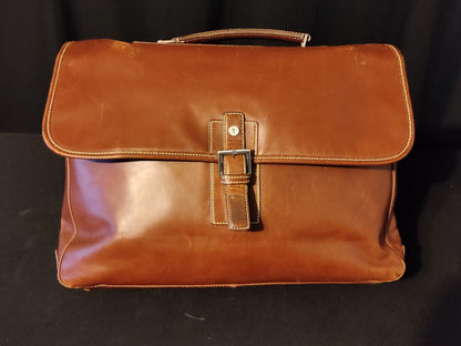 Hartmann Belting Leather Dark Brown Attaché Case With Carry Strap & Locking Key