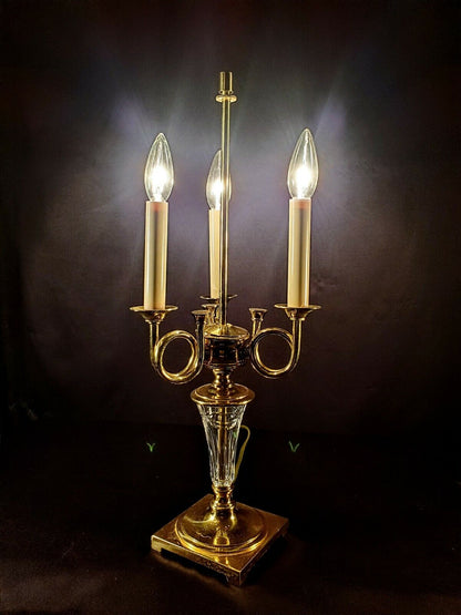 Waterford Overture-style Fine Cut Crystal & Brass Table Lamp - MINT CONDITION