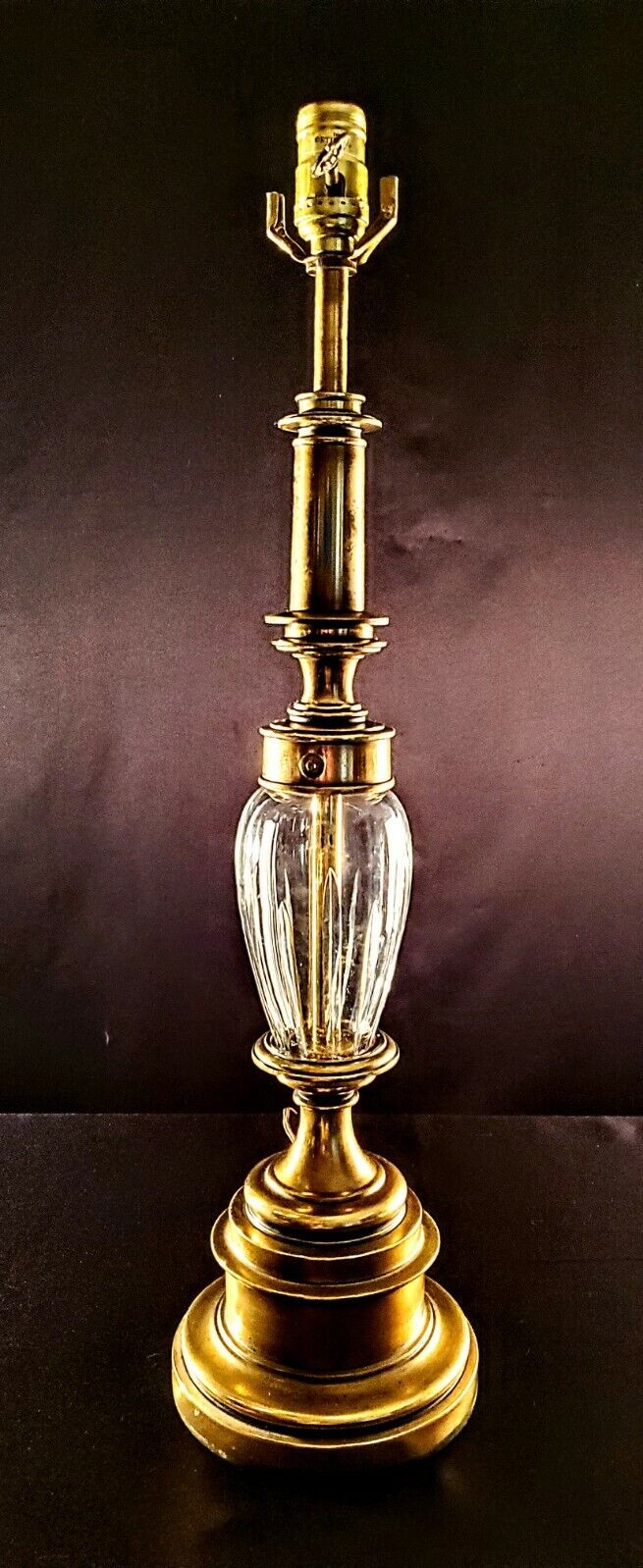 Stiffel Fine Brass Lamp with Fine Cut Crystal  Center - Mint Condition