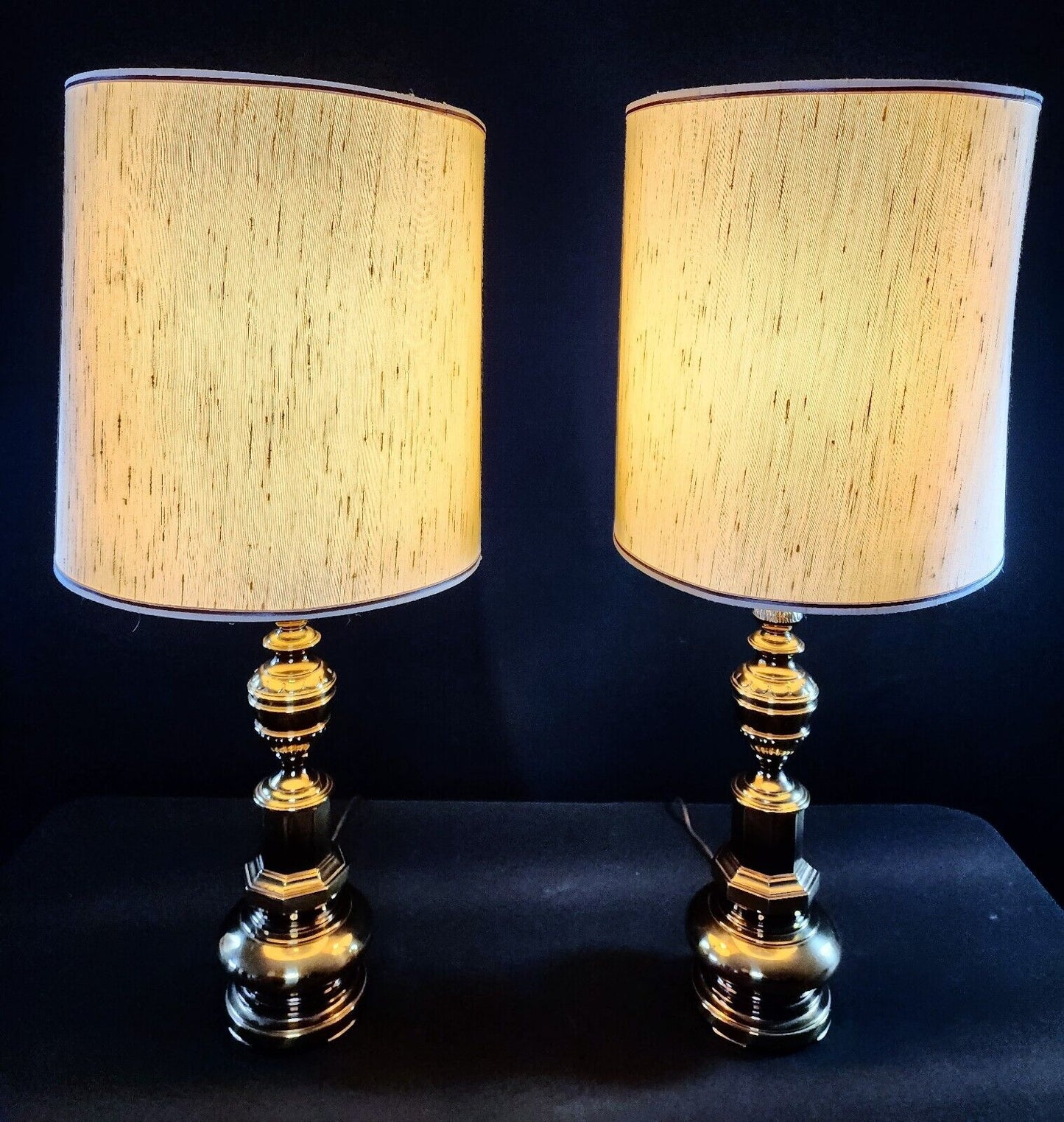 Pair of Stiffel Solid Brass Table Lamps With ORIGINAL SHADES!