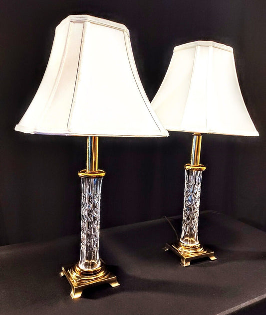 Set of 2 Waterford Killarney (Kinsale) Crystal Candlestick Buffet Lamps- Mint!