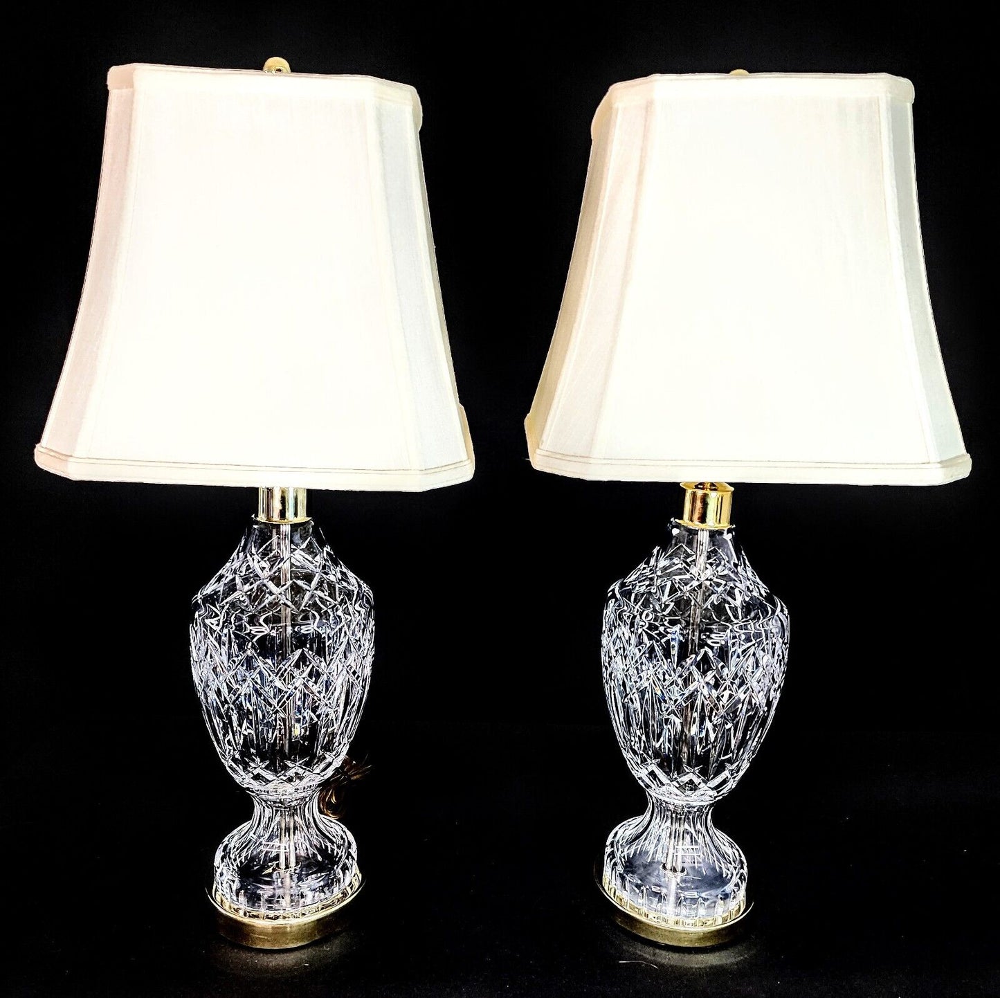 Waterford Set of 2 Model 7575 Fine Cut Crystal Urn Style Lamp - MINT NOS!