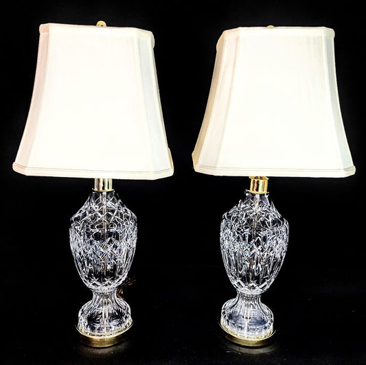 Waterford Set of 2 Model 7575 Fine Cut Crystal Urn Style Lamp - MINT NOS!