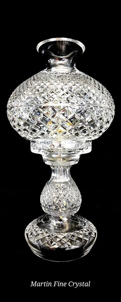 Waterford 14 Inch Electric Hurricane Lamp - 2 Piece Solid Crystal Body Hand Cut!