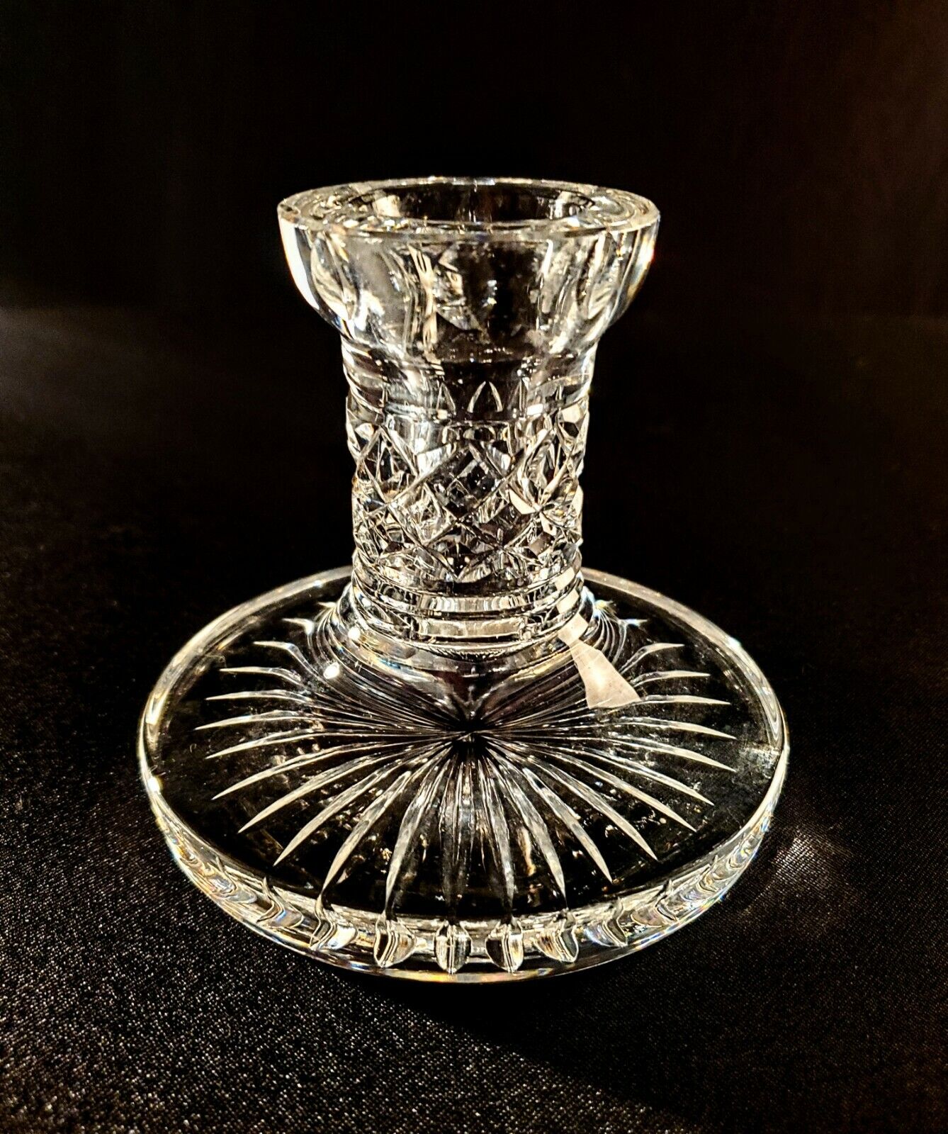 Waterford Single 4 Inch Fine Cut Crystal Candlestick - Huge 4 1/4 Cut Base