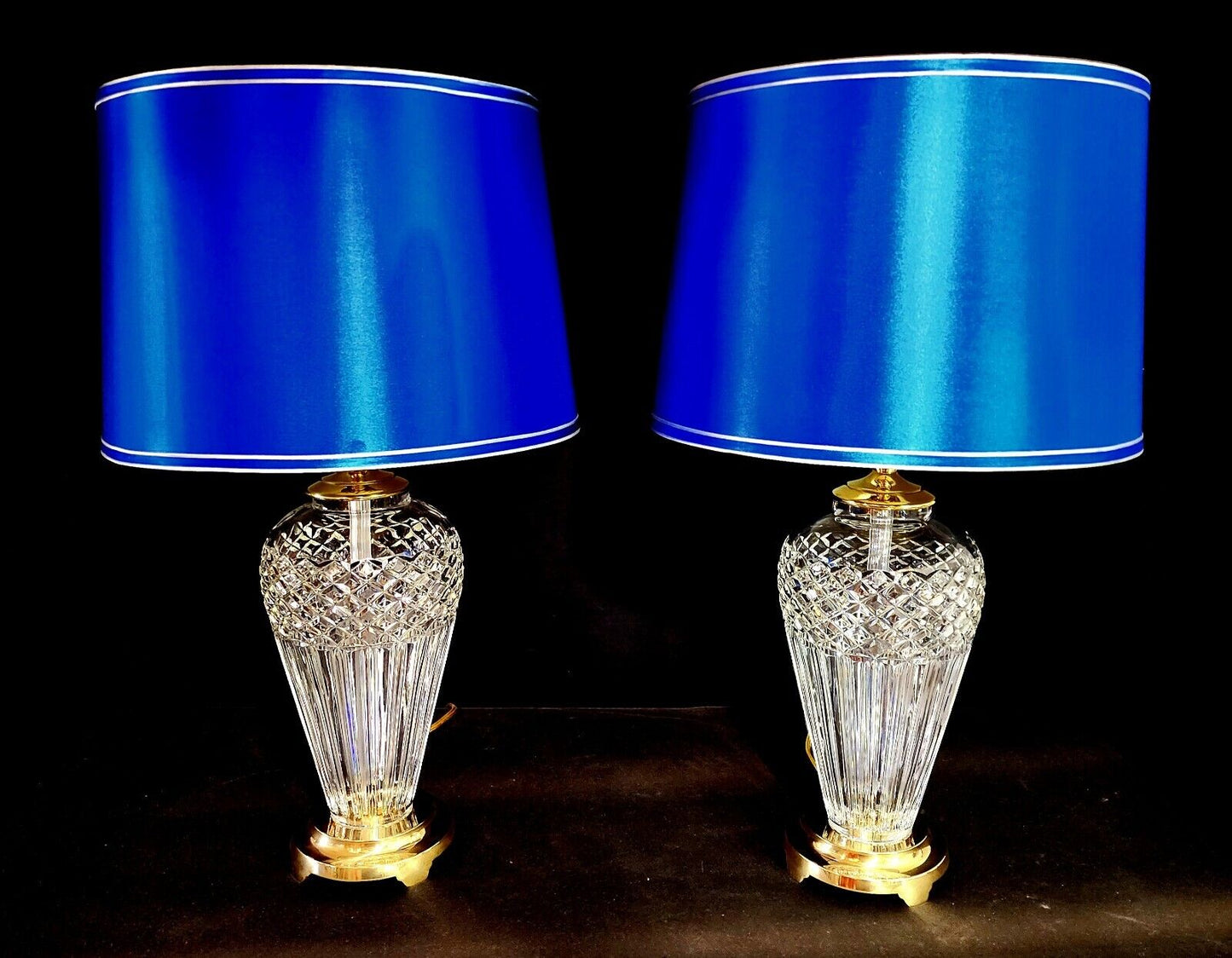 Waterford Belline Pair of 2 Fine Cut Crystal and Solid Brass Table Lamps