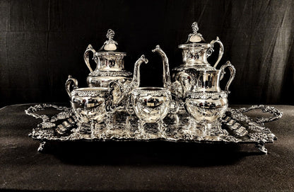 Birmingham Silver Co. Silverplate 6 Piece Floral Grapes Motif Tea Set (#7434)