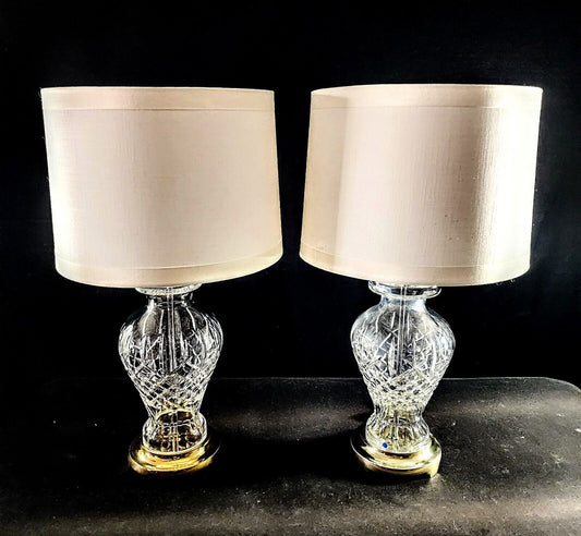 Waterford Araglin Pair of Fine Cut Irish Crystal Urn Style Table Lamps - MINT!!!