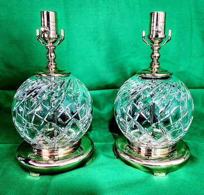 Waterford Wedgewood Set of 2 Globe Style Fine Cut Crystal Lamps - Gorgeous Cuts!