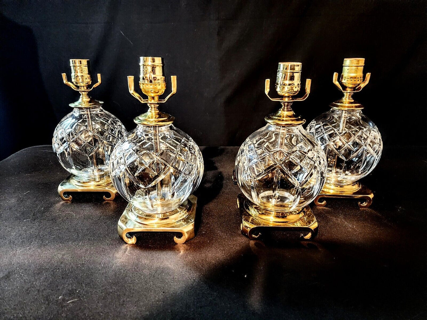 Waterford Lismore Set of Four (4) Globe Style Fine Cut Crystal Lamps