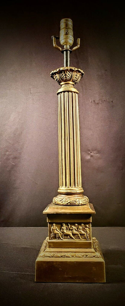 Baccarat-style 36in Hollywood Regency Electric Bronze Mythological Sceenes Lamp