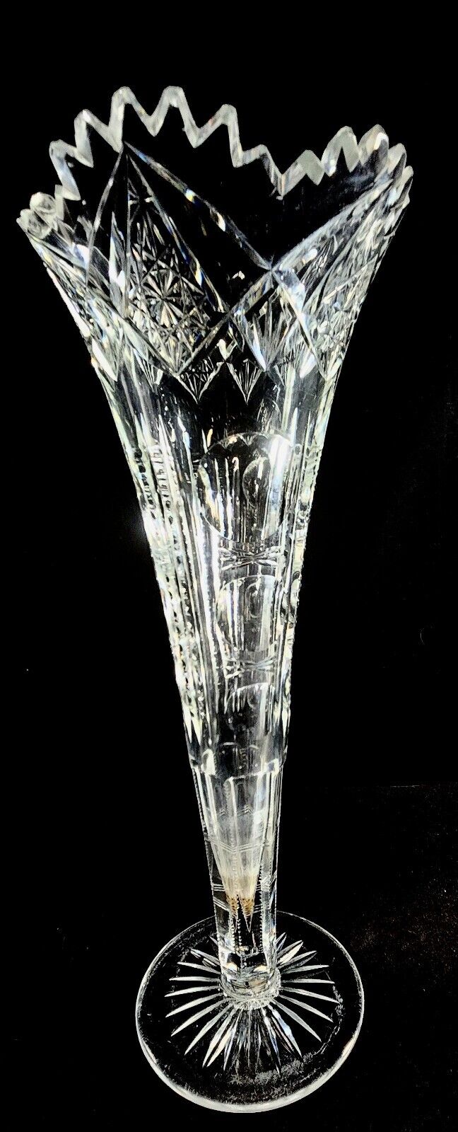 ABP Brilliant Fine Cut Glass Crystal Trumpet Vase -  14 inches - Hawkes