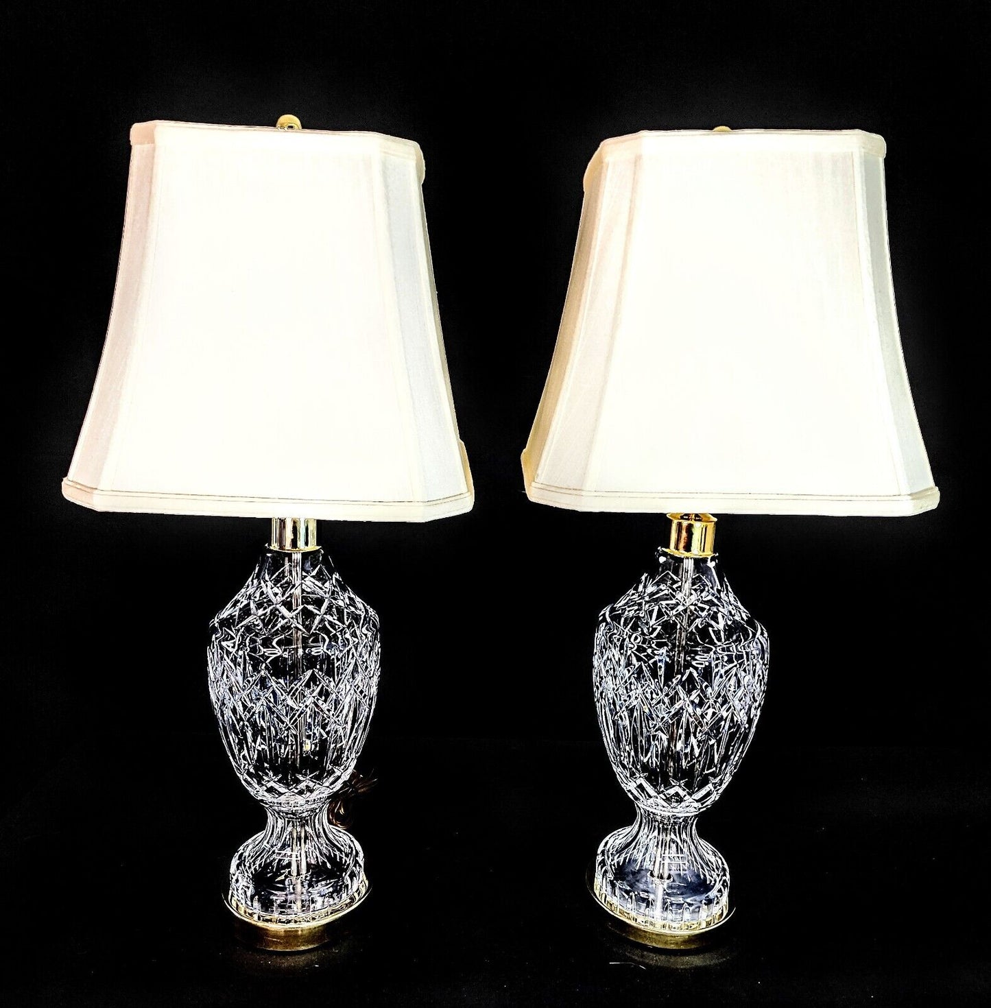 Waterford Set of 2 Model 7575 Fine Cut Crystal Urn Style Lamp - MINT NOS!