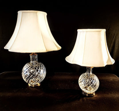 Baccarat Cyclades Pattern Set of 2 Fine Cut Spiral Crystal Lamps - New!