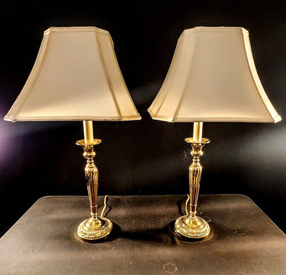 Set of Two Solid Brass Stiffel Buffet Lamps - 30 inches Tall - MINT CONDITION!