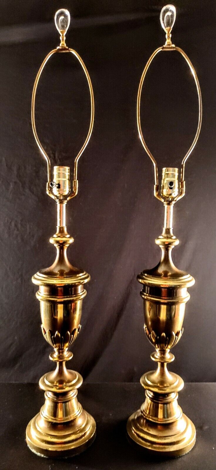 Matching Pair of 2 Stiffel Solid Brass Table Lamps - Original Harps & Finals!