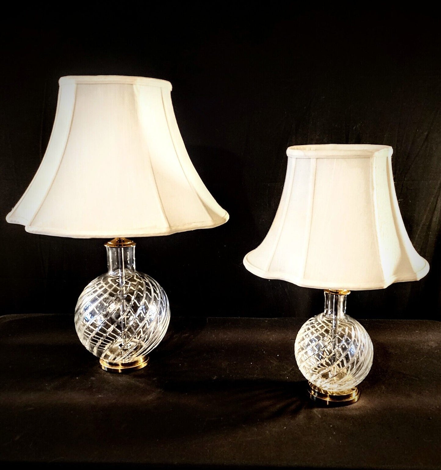 Baccarat Cyclades Pattern Set of 2 Fine Cut Spiral Crystal Lamps - New!