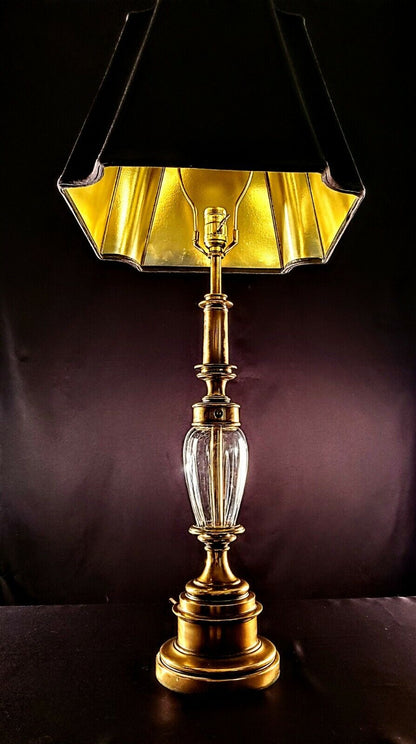 Stiffel Fine Brass Lamp with Fine Cut Crystal  Center - Mint Condition