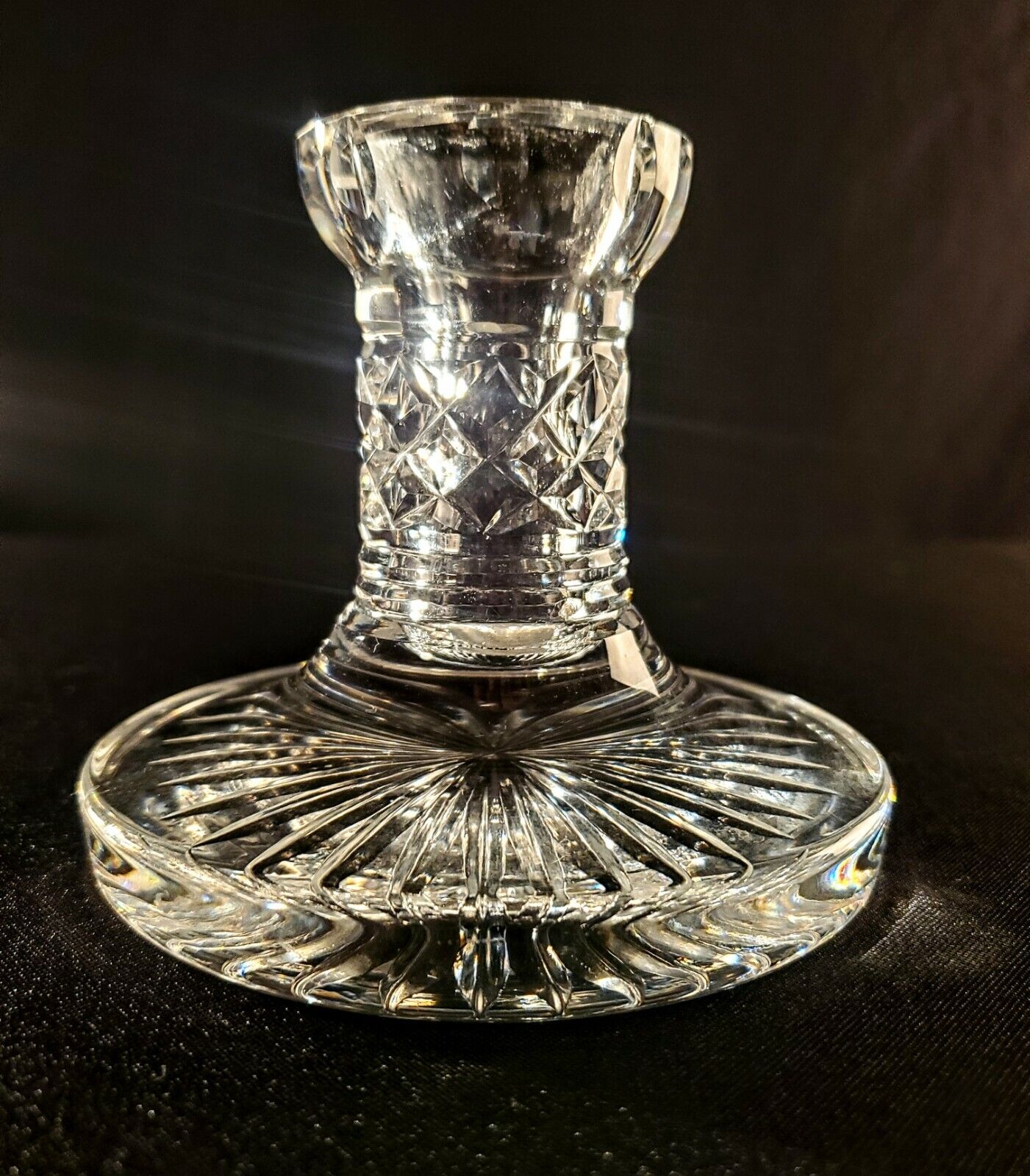 Waterford Single 4 Inch Fine Cut Crystal Candlestick - Huge 4 1/4 Cut Base