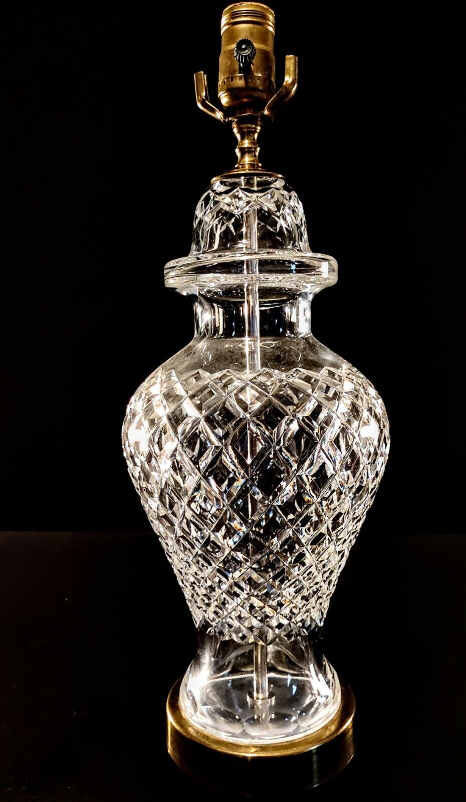 Set of 2 Waterford Alana Urn Style Fine Cut Solid Body Crystal Table Lamps- MINT