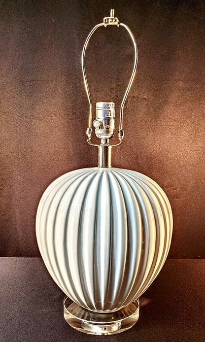 Fredrick Cooper Round Ribbed Semi Urn Style White Heavy Porcelain Table Lamp