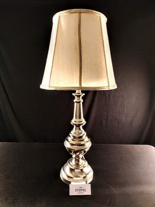 Genuine Stiffel Rare Aluminum Fine Brushed Silver Table Lamp with Original Shade