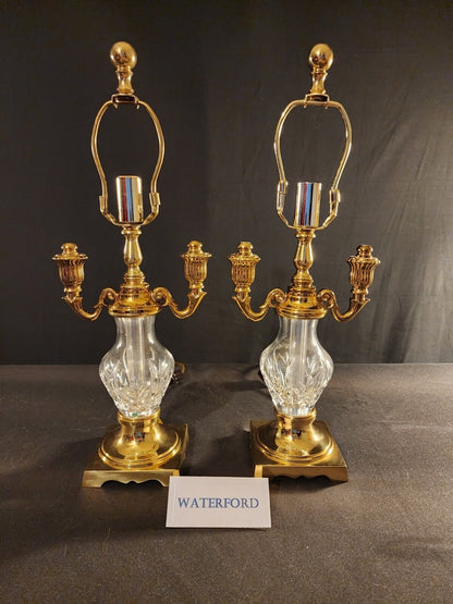 Pair of 2 Waterford Crystal Glenn Collection Double Arm Brass Boudoir Lamps