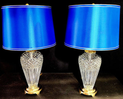 Waterford Belline Pair of 2 Fine Cut Crystal and Solid Brass Table Lamps