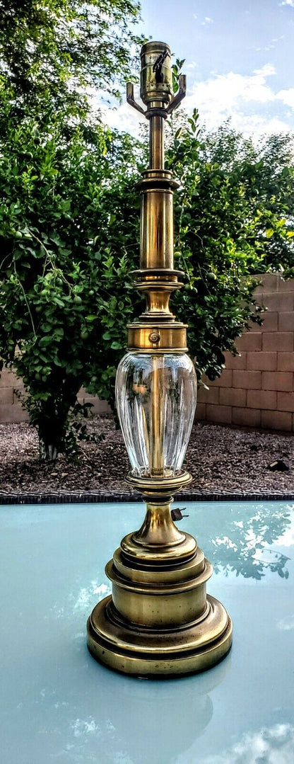 Stiffel Fine Brass Lamp with Fine Cut Crystal  Center - Mint Condition