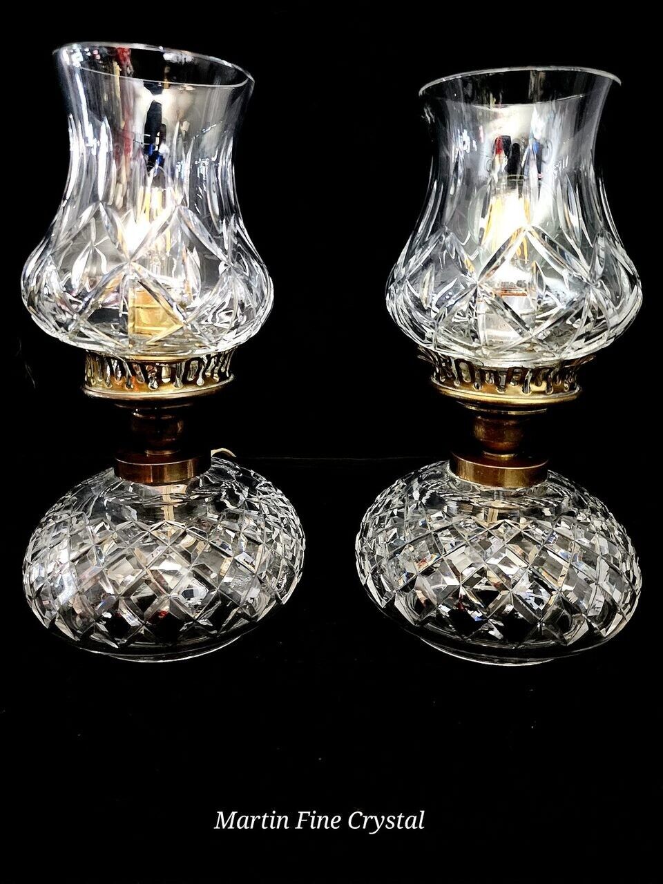 Set of 2 Waterford Lismore Oil Lamp Style Electric Hurricane Lamps - Flawless!