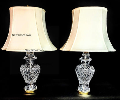 Set of Two (2) Waterford Alana Urn Style Fine Cut Crystal Table Lamps w/ Shades!