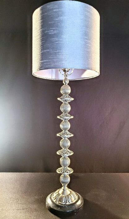 Exquisite Bombay Large Silver Pierced Fine Table Lamp with Black Marble Base