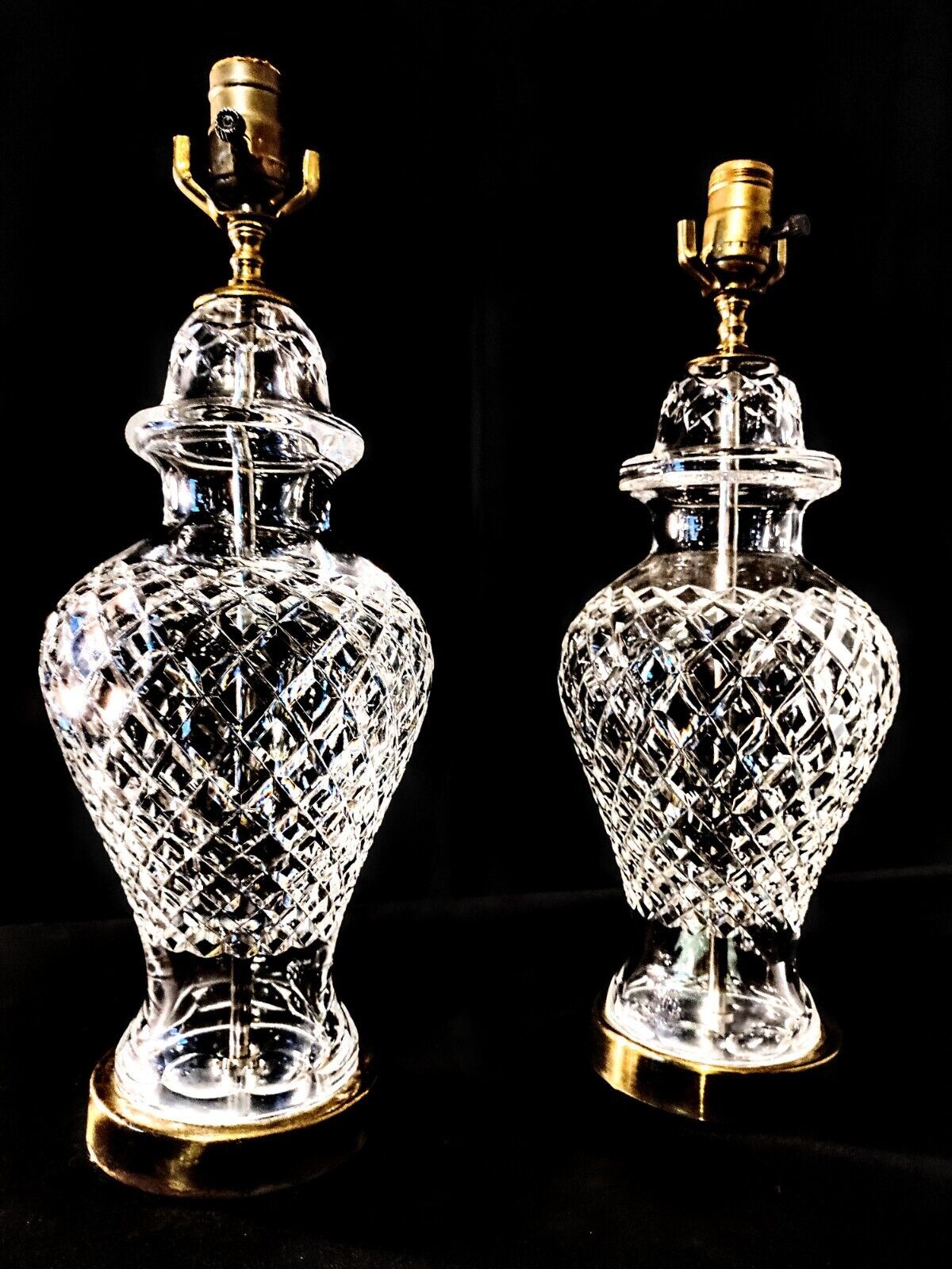 Set of Two (2) Waterford Alana Urn Style Fine Cut Crystal Table Lamps w/ Shades!