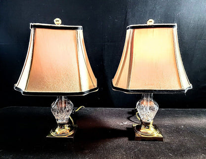 Pair of 2 Waterford Crystal Glenn Collection Double Arm Brass Boudoir Lamps