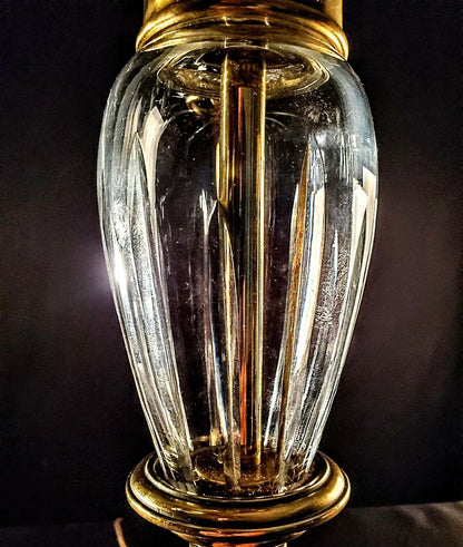 Stiffel Fine Brass Lamp with Fine Cut Crystal  Center - Mint Condition