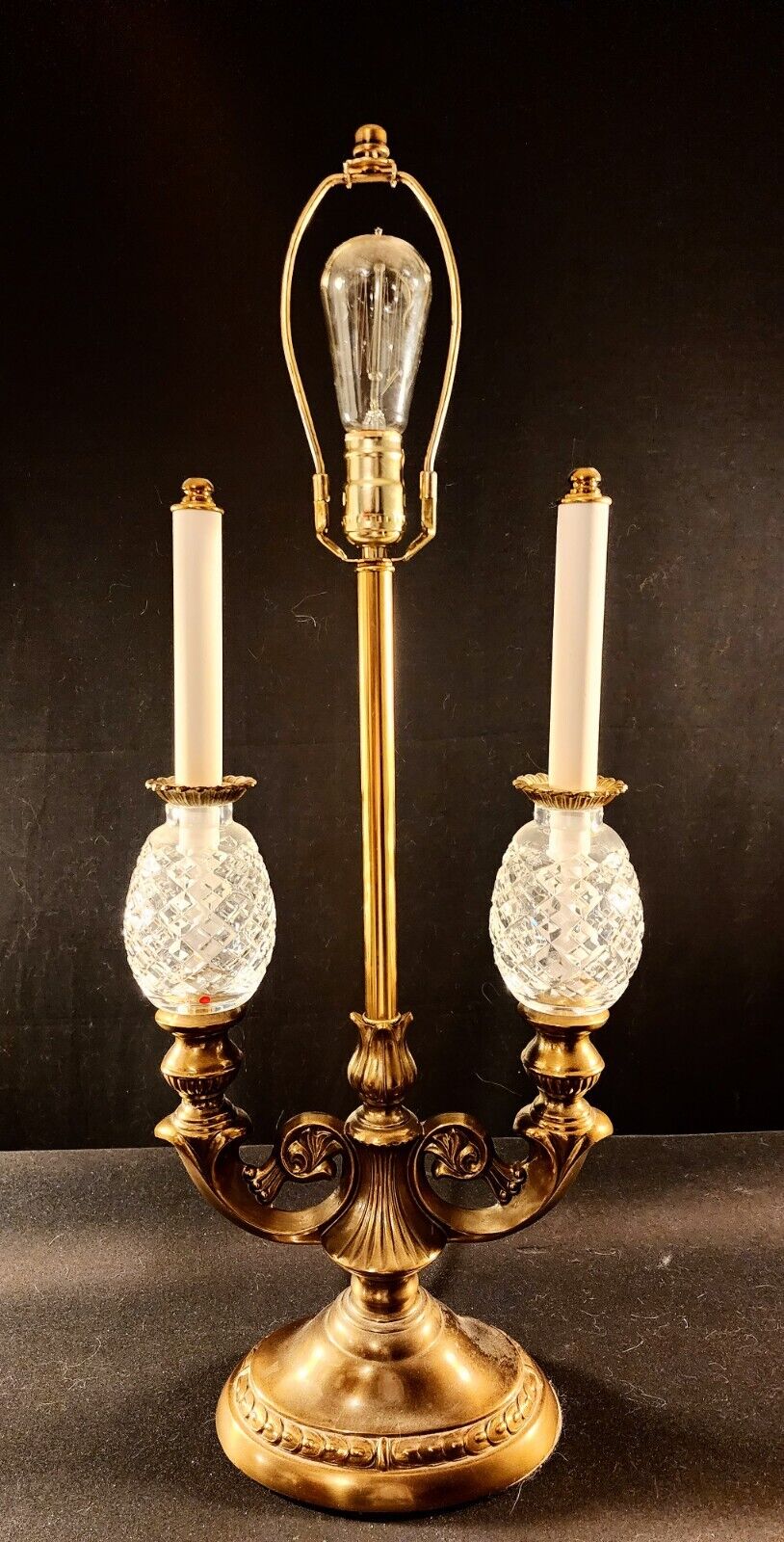 Pair of Waterford Double-Arm Double Globe Oiled Bronze Lamps