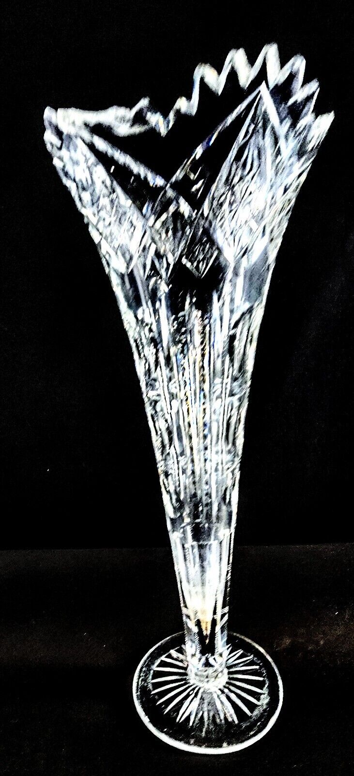 ABP Brilliant Fine Cut Glass Crystal Trumpet Vase -  14 inches - Hawkes