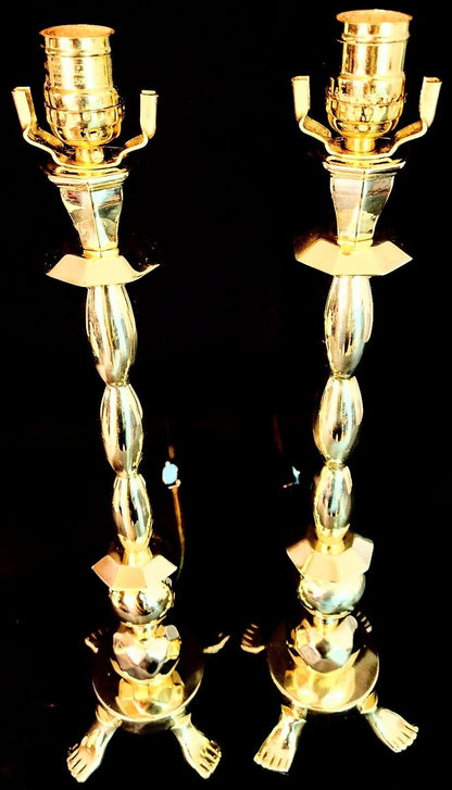 Waterford Solid Brass Footed Table Lamps Set of 2 - #7350 - Mint Condition