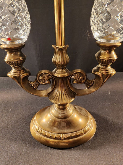 Pair of Waterford Double-Arm Double Globe Oiled Bronze Lamps