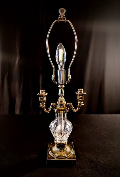 Pair of 2 Waterford Crystal Glenn Collection Double Arm Brass Boudoir Lamps