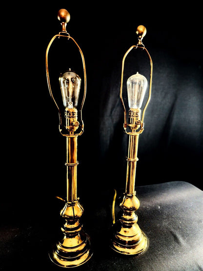 Matching Pair of 2 Stiffel Solid Brass Lamps - Tulip Representations