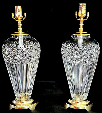 Waterford Belline Pair of 2 Fine Cut Crystal and Solid Brass Table Lamps