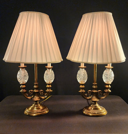 Pair of Waterford Double-Arm Double Globe Oiled Bronze Lamps