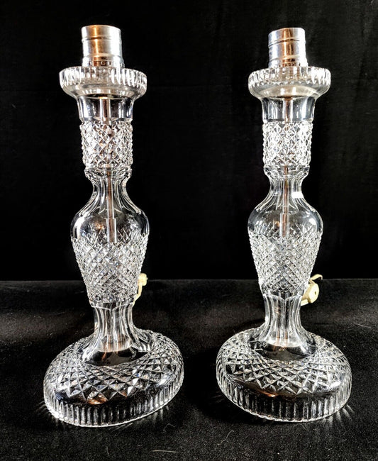 Waterford Solid Crystal Pair of 2 Exquisite Table Lamps - MINT!