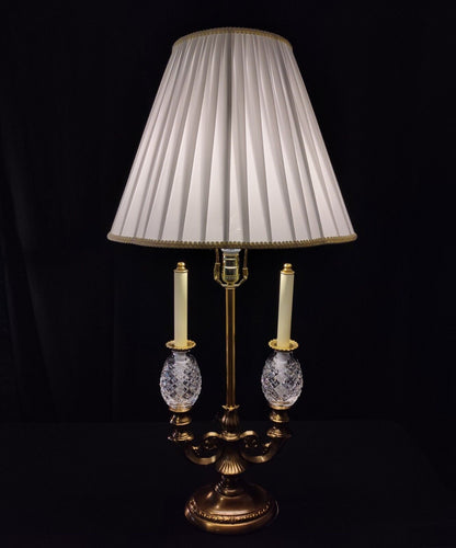 Waterford Fine Cut Crystal and Bronze Double Arm Double Globe  Buffet Lamp