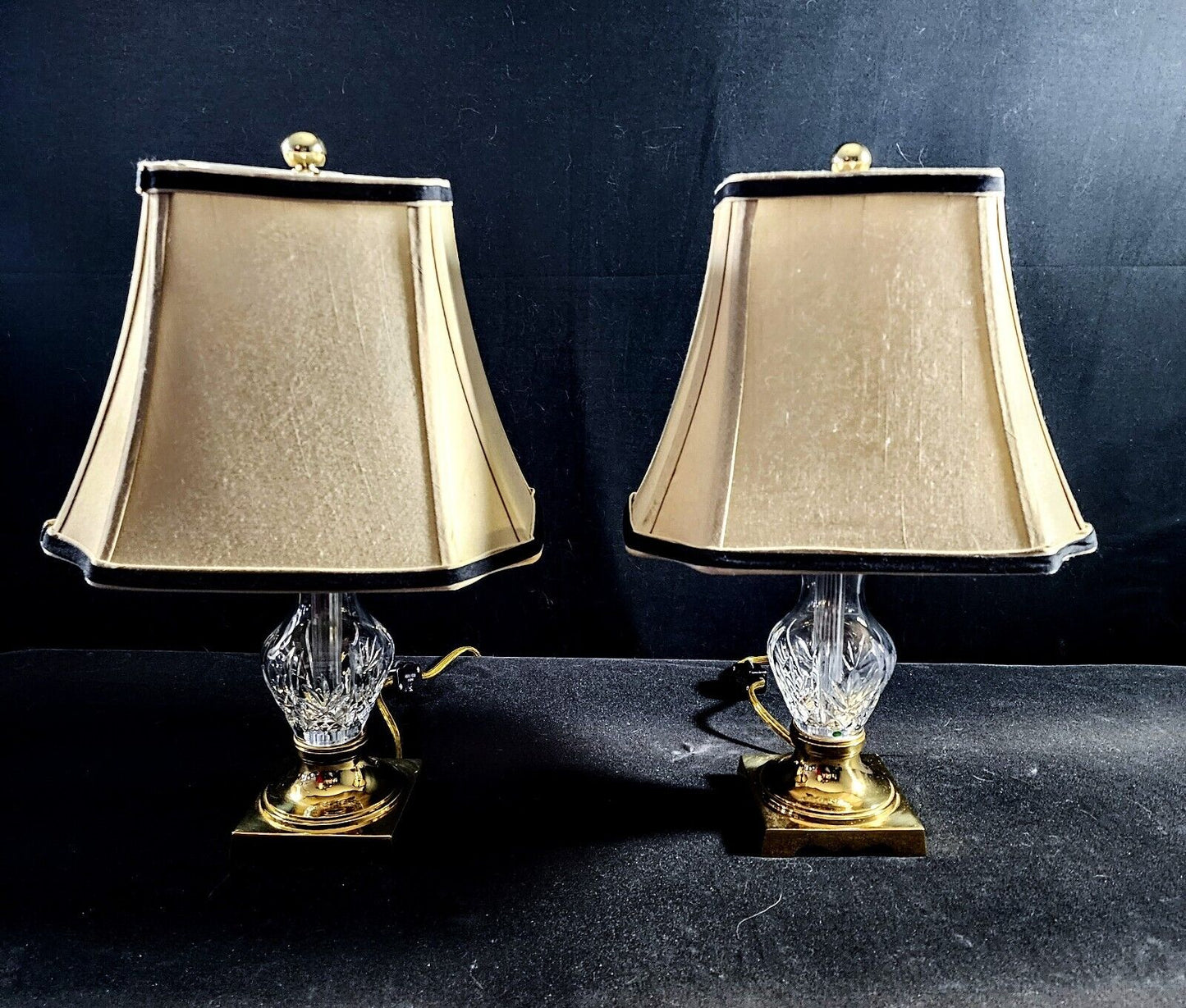 Pair of 2 Waterford Crystal Glenn Collection Double Arm Brass Boudoir Lamps