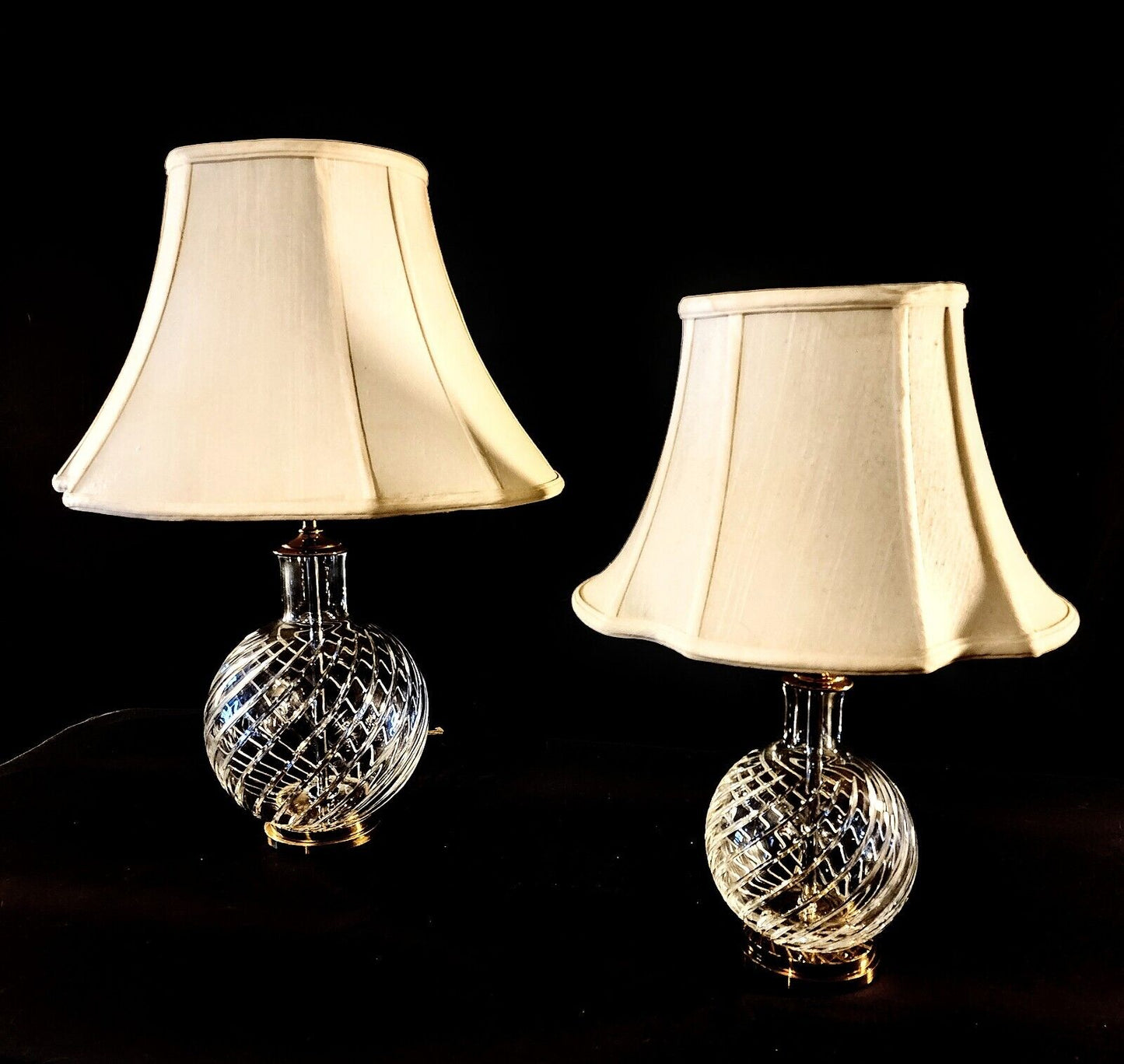 Baccarat Cyclades Pattern Set of 2 Fine Cut Spiral Crystal Lamps - New!